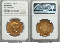 Pedro II gold 6400 Reis 1833-R AU Details (Reverse Scratched) NGC, Rio de Janeiro mint, KM387.1.

HID09801242017