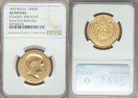 Pedro II gold 10000 Reis 1835 AU Details (Cleaned, Rim Filing) NGC, Rio de Janeiro mint, KM451. From the Santa Cruz Collection

HID09801242017