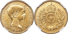 Pedro II gold 10000 Reis 1836 AU Details (Reverse Scratched) NGC, Rio de Janeiro mint, KM451, LMB-618. A piece displaying well-outlined devices and si...