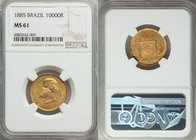 Pedro II gold 10000 Reis 1885 MS61 NGC, Rio de Janeiro mint, KM467.

HID09801242017