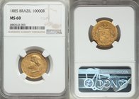Pedro II gold 10000 Reis 1885 MS60 NGC, Rio de Janeiro mint, KM467.

HID09801242017