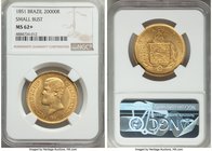 Pedro II gold 20000 Reis 1851 MS62+ NGC, Rio de Janeiro mint, KM463. Small bust type. From the Dresden Collection

HID09801242017