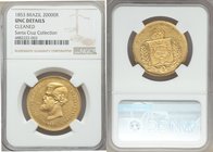 Pedro II gold 20000 Reis 1853 UNC Details (Cleaned) NGC, Rio de Janeiro mint, KM468. From the Santa Cruz Collection

HID09801242017