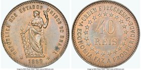Republic copper Pattern 40 Reis 1889 MS64 Brown NGC, KM-Pn171, Bentes-E86.04. Type with denomination in center of reverse. Very near gem with bright r...
