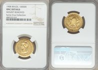Republic gold 10000 Reis 1908 UNC Details (Mount Removed) NGC, Rio de Janeiro mint, KM496. From the Santa Cruz Collection

HID09801242017