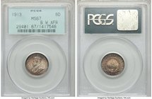 British Colony. George V 6 Pence 1913 MS67 PCGS, KM11. A superior representation of the type with a crisp strike and reddish gold toning. The finest o...