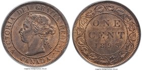 Victoria Cent 1893 MS65 Red and Brown PCGS, Heaton mint, KM7. Exhibits an underlying cartwheel luster beneath deep tonal highlights. From the James Mo...