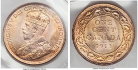 George V Cent 1913 MS65 Red ICCS, Ottawa mint, KM21. Satin red color without a significant blemish to speak of. Ex. Heritage Long Beach Auction #419 (...