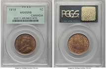 George V Cent 1919 MS65 Red and Brown PCGS, Ottawa mint, KM21. Evincing subtle underlying die polish lines on the obverse. From the James Mossman Coll...