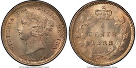 Victoria 5 Cents 1888 MS64 PCGS, London mint, KM2. A lustrous near-gem. From the James Mossman Collection of Canadian Coinage

HID09801242017