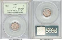 Victoria 5 Cents 1891 MS65 PCGS, London mint, KM2. A stunningly gem example with frosty silver underlying subtle iridescent tones. A common date with ...