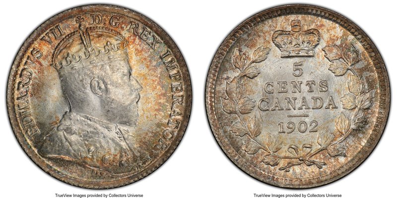 Edward VII 5 Cents 1902 MS66 PCGS, London mint, KM9. A lovely coin with lightly ...