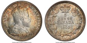 Edward VII 5 Cents 1902 MS66 PCGS, London mint, KM9. A lovely coin with lightly iridescent tea and sea-green toning. From the James Mossman Collection...