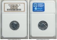 George VI "High Relief" 5 Cents 1951 MS61 NGC, Royal Canadian mint, KM42a. Highly mirrored proof-like fields with blast white luster. The coin looks t...