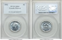 George VI 5 Cents 1952 MS66 PCGS, Royal Canadian mint, KM42a. Softly blue in hue, a prominent combination of die polish and flow lines in the fields. ...