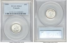 Victoria 10 Cents 1888 MS63 PCGS, London mint, KM3. Radiant luster with brilliant white surfaces and razor-sharp details. Slight doubling in the first...
