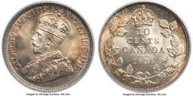 George V 10 Cents 1936 MS67 PCGS, Ottawa mint, KM23a. A wonderfully sharp strike with swirling luster and multi-hued iridescent toning along the perip...