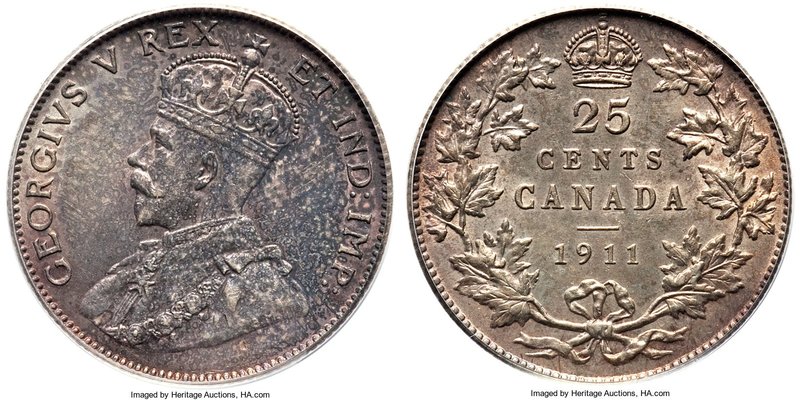 George V Specimen 25 Cents 1911 SP63 PCGS, Ottawa mint, KM18. Fully choice, with...