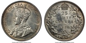 George V 25 Cents 1920 MS64 PCGS, Ottawa mint, KM24a. A brilliant silky near-gem with a slightly golden tone developing at the edges. 

HID098012420...