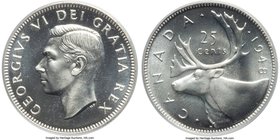 George VI Specimen 25 Cents 1948 SP67 PCGS, Royal Canadian mint, KM44. A marvelous gem specimen with a strong mirror finish and catchy eye-appeal, jus...