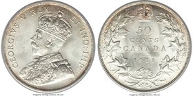 George V 50 Cents 1911 MS64 PCGS, Ottawa mint, KM19. Significant frost resides in the fields of this near-gem example, which, in conjunction with a de...