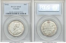 George V 50 Cents 1932 XF45 PCGS, Royal Canadian mint, KM25a. A collectible example with light, even wear. The date with the lowest mintage of the ent...