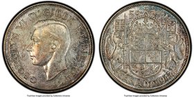 George VI "Curved Right" 50 Cents 1947 MS64 PCGS, Royal Canadian mint, KM36. Light contact marks with silver, gray, and blue toning.

HID09801242017