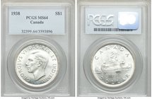 George VI Dollar 1938 MS64 PCGS, Royal Canadian mint, KM37. A few minor contact marks but otherwise nice and clean with strong luster.

HID098012420...