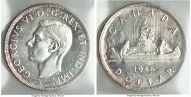 George VI Dollar 1946 MS64 ICCS, Royal Canadian mint, KM37. A bright piece with clean fields, a proper strike, and some eye-catching merlot tone devel...