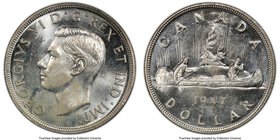 George VI "Blunt 7" Dollar 1947 MS64 PCGS, Royal Canadian mint, KM37. Blunt 7 variety. A flashy, semi-prooflike example brilliant with white color. 
...