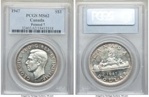George VI "Pointed 7" Dollar 1947 MS62 PCGS, Royal Canadian mint, KM37. White luster, with moderate marks and lightly reflective fields.

HID0980124...