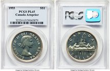 Elizabeth II Prooflike "Arnprior" Dollar 1955 PL65 PCGS, Royal Canadian mint, KM54. Arnprior with 1-1/2 water lines and no die break. The surfaces are...