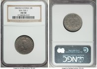 Republic 2 Reales 1843 So-IJ AU58 NGC, Santiago mint, KM100.1. Razor-sharp in the outer elements, gunmetal surfaces revealing a shocking amount of und...