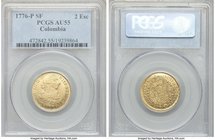 Charles III gold 2 Escudos 1776 P-SF AU55 PCGS, Popayan mint, KM49.2.

HID09801242017