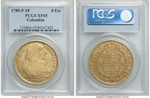 Charles IV gold 8 Escudos 1789 P-SF XF45 PCGS, Popayan mint, KM53.2. Only light wear and a few scattered contact marks. 

HID09801242017