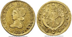 Republic gold Escudo 1823 POPAYAN-FM AU55 NGC, Popayan mint, KM81.2. A highly presentable and comparatively high-grade example of this first Escudo of...
