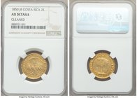 Central America Republic gold 2 Escudos 1850 CR-JB AU Details (Cleaned) NGC, San Jose mint, KM15. A timeless design that expresses only light signs of...