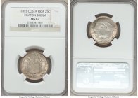 Republic 25 Centavos 1893-HEATON MS67 NGC, Heaton mint, KM130. Coin alignment. The single finest of the type certified to-date across either NGC or PC...