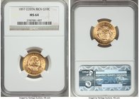 Republic gold 10 Colones 1897 MS64 NGC, San Jose mint, KM140. Displaying vibrant cartwheel bloom and a bold strike. 

HID09801242017