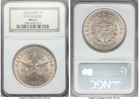 Republic "Star" Peso 1934 MS65 NGC, Philadelphia mint, KM15.2. One of a mere 4 out of over 300 certified examples at NGC to achieve this gem level, wi...