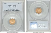 Republic gold Peso 1916 MS64 PCGS, Philadelphia mint, KM16.

HID09801242017