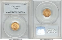 Republic gold 2 Pesos 1916 MS64 PCGS, Philadelphia mint, KM17.

HID09801242017