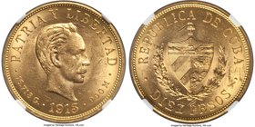Republic gold 10 Pesos 1915 MS61 NGC, Philadelphia mint, KM20. AGW 0.4837 oz. 

HID09801242017