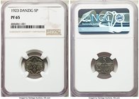 Free City Proof 5 Pfennig 1923 PR65 NGC, KM142. A covetable Proof, particularly at this gem level of certification. 

HID09801242017