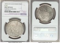 Republic "Flag" Peso 1892-C.A.M. UNC Details (Surface Hairlines) NGC, San Salvador mint, KM114. An iconic issue with a tiny three examples awarded Min...