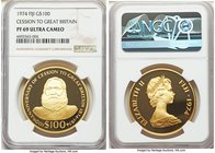 British Colony. Elizabeth II gold Proof "Cession to Great Britain" 100 Dollars 1974 PR69 Ultra Cameo NGC, KM35. Mintage: 2,321. AGW 0.5041 oz. 

HID...