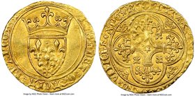 Charles VI gold Ecu d'Or a la couronne ND (1380-1422) MS62 NGC, St. Quentin mint (star in the center of cross), Fr-291, Dup-369A. 3.92gm. +[KARO]LVS: ...