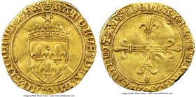 Charles VIII gold Ecu d'Or au Soleil ND (1483-1498) AU50 NGC, Paris mint (pellet beneath 18th letter), Fr-318, Dup-575. 3.31gm. (crown) KΛROLVS: DЄI: ...