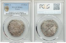 Henri III 1/4 Ecu 1589-A MS63 PCGS, Paris mint, Dup-1133. An attractive example displaying multi-faceted surfaces that contain satiny luster and soft ...