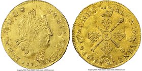 Louis XIV gold Louis d'Or 1704-& MS61 NGC, Aix mint, KM365.24. Overstruck on an earlier Louis d'Or of the same monarch, possibly from Rouen (cf. KM334...